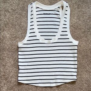 Abercrombie & Fitch White and Blue Striped Ribbed Cropped Tank Top